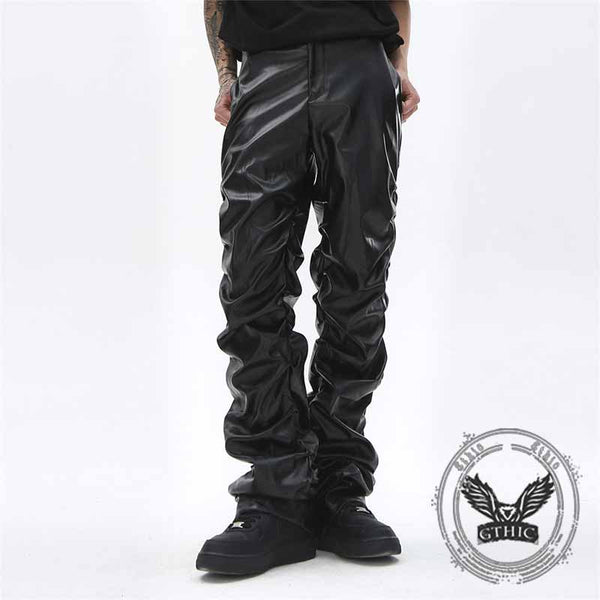 Punk Hip Hop Pleated PU Leather Baggy Pants | Gthic.com