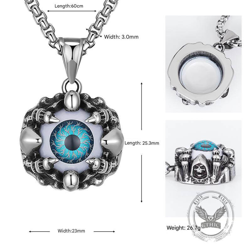 Punk Hiphop Evil Eye Stainless Steel Skull Pendant