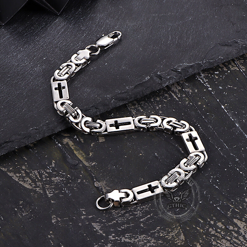 Punk Hollow Cross Byzantine Stainless Steel Bracelet