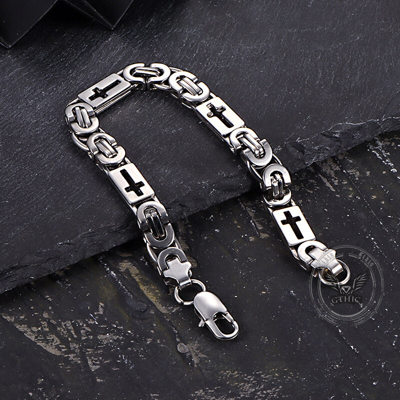 Punk Hollow Cross Byzantine Stainless Steel Bracelet