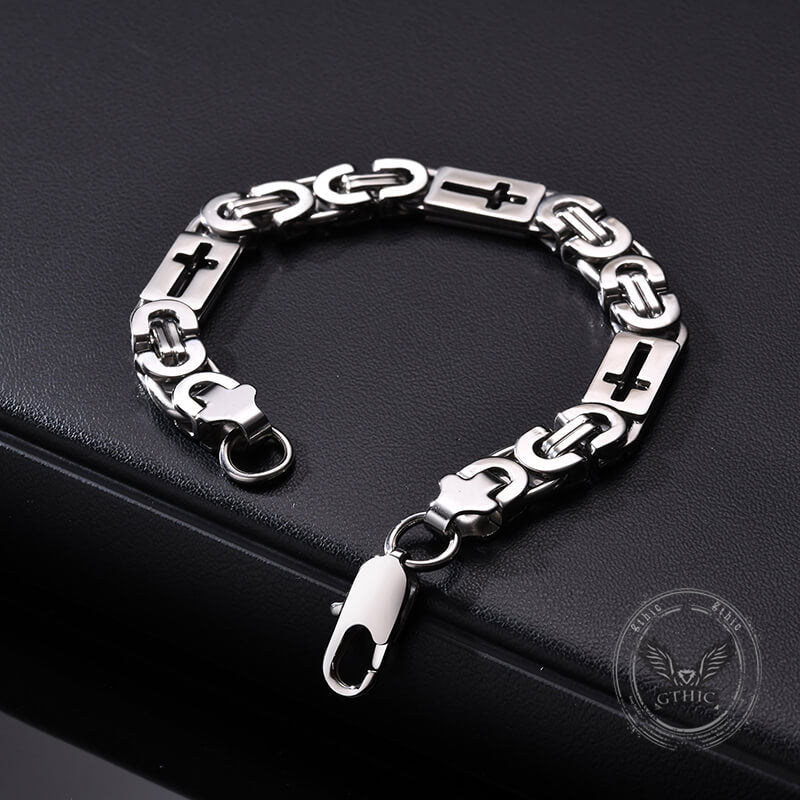Punk Hollow Cross Byzantine Stainless Steel Bracelet | Gthic.com