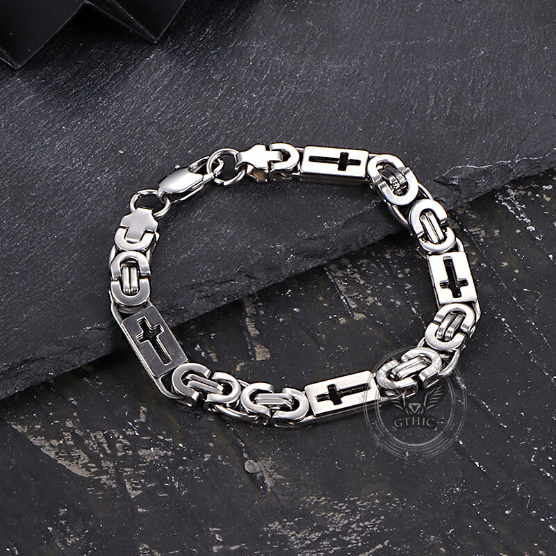 Punk Hollow Cross Byzantine Stainless Steel Bracelet
