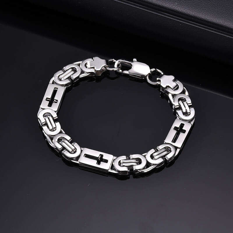 Punk Hollow Cross Byzantine Stainless Steel Bracelet | Gthic.com