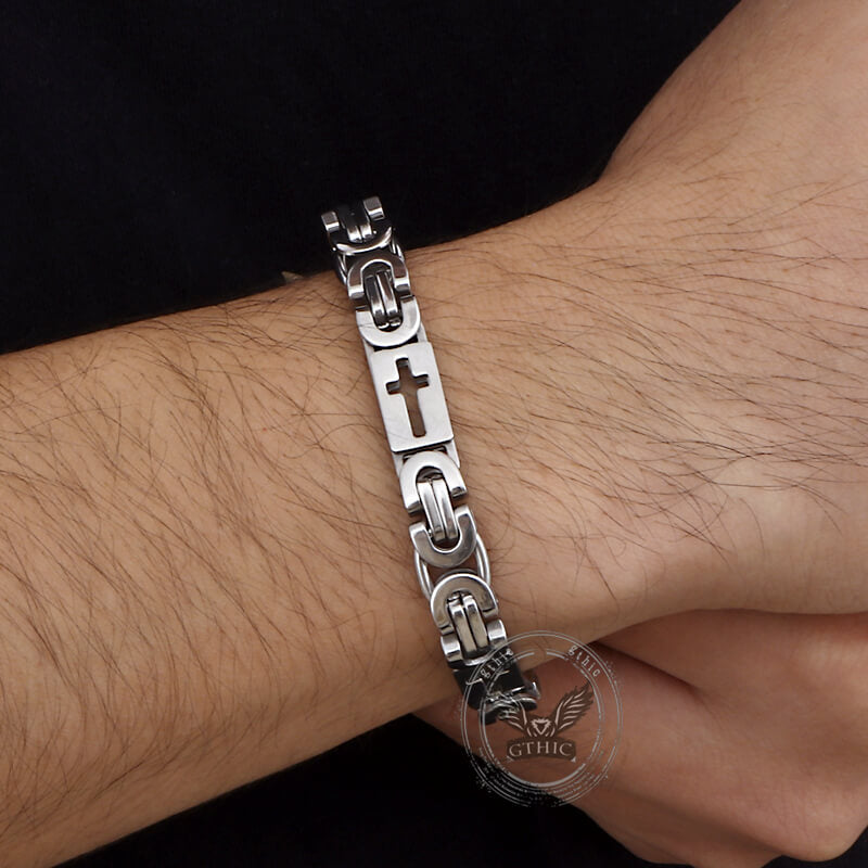 Punk Hollow Cross Byzantine Stainless Steel Bracelet
