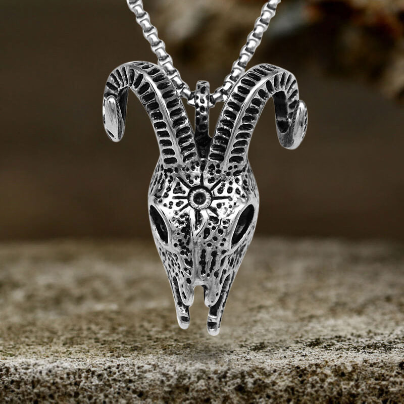 Punk Horned Goat Stainless Steel Skull Pendant 02 | Gthic.com