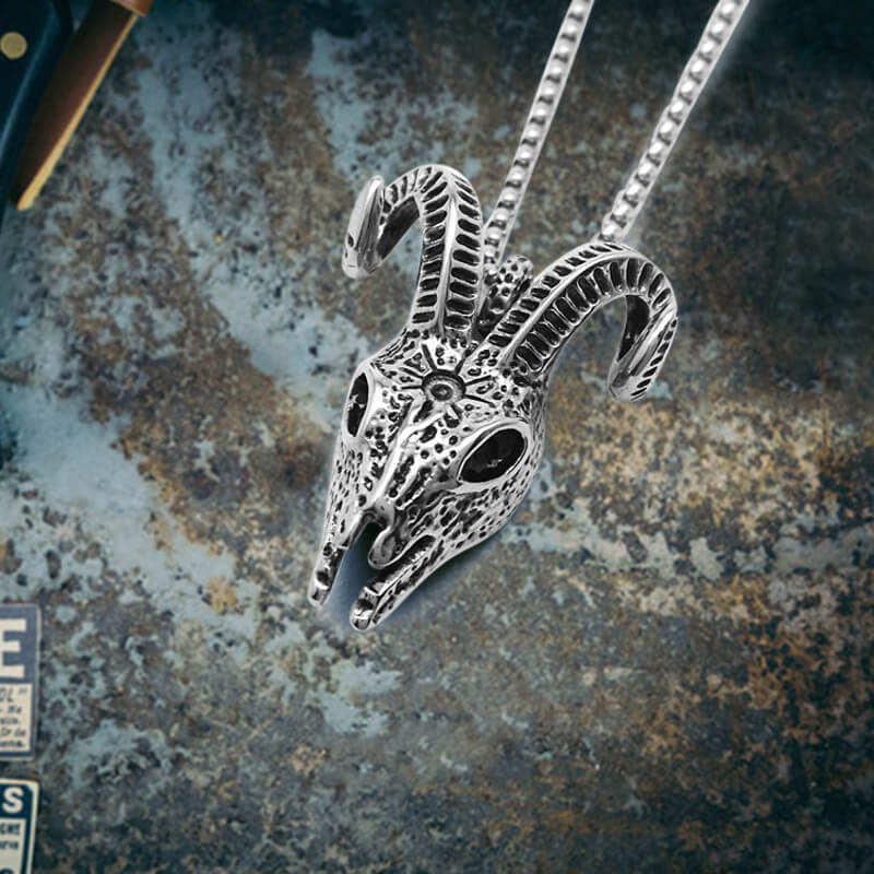 Punk Horned Goat Stainless Steel Skull Pendant 03 | Gthic.com