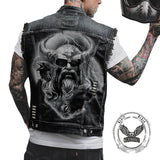 Punk Horns Print Lapel Ripped Denim Vest | Gthic.com