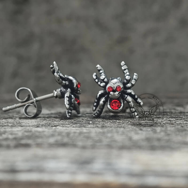 Punk Horror Spider Skull Stainless Steel Stud Earrings