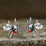 Punk Horror Spider Skull Stainless Steel Stud Earrings | Gthic.com