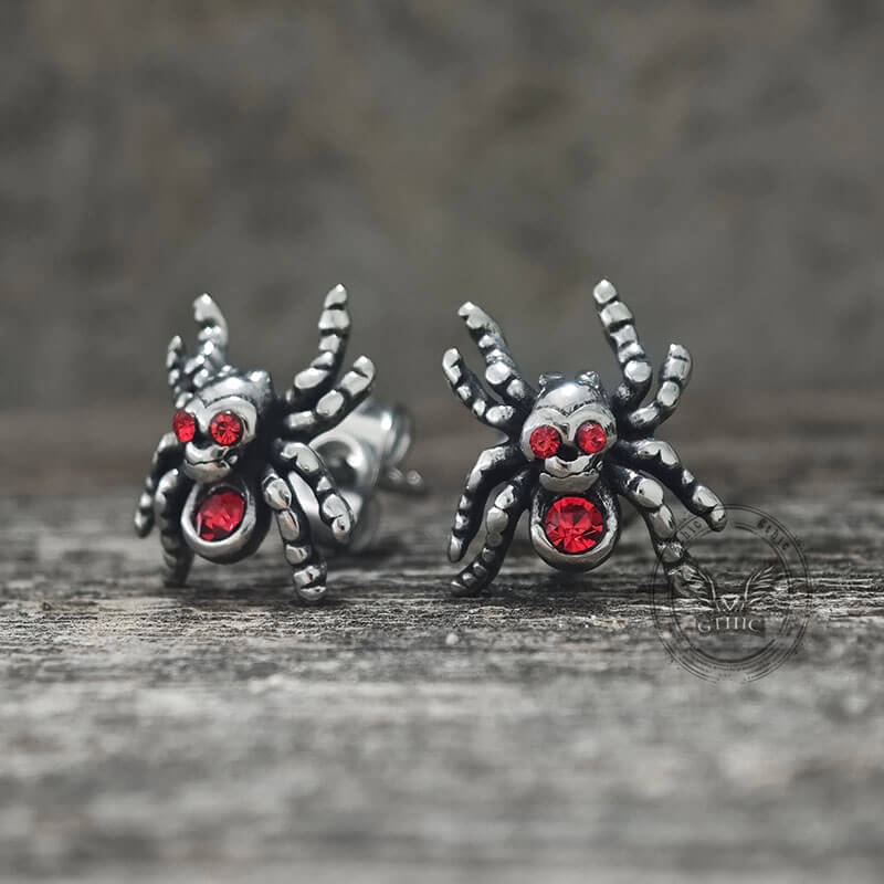 Punk Horror Spider Skull Stainless Steel Stud Earrings | Gthic.com