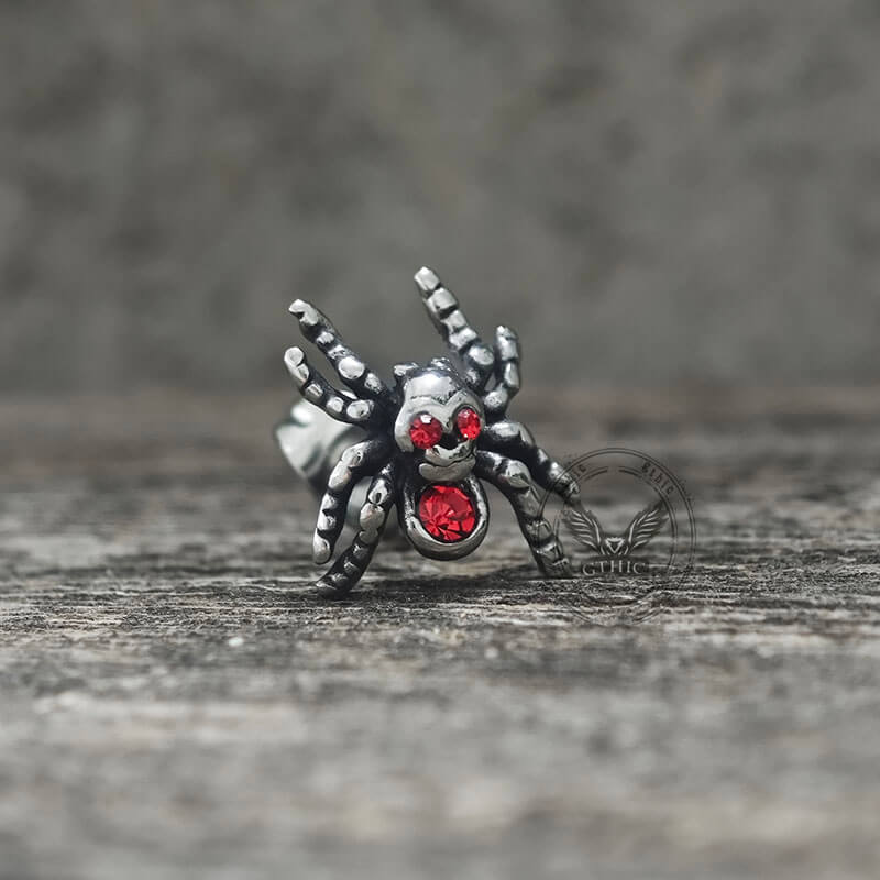 Punk Horror Spider Skull Stainless Steel Stud Earrings | Gthic.com