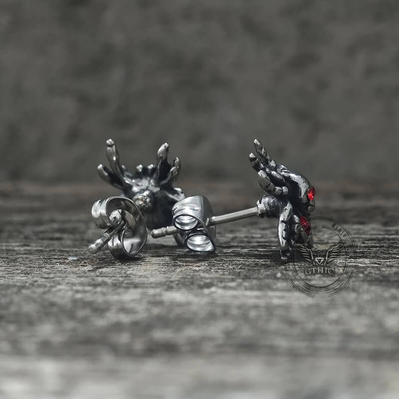 Punk Horror Spider Skull Stainless Steel Stud Earrings