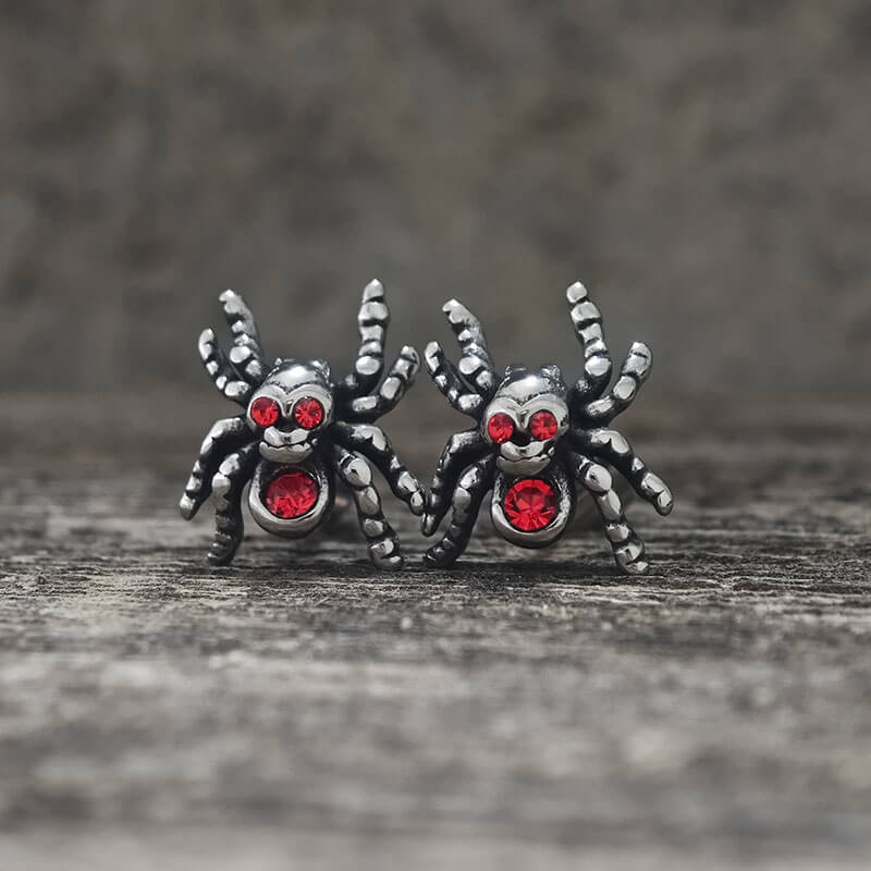 Punk Horror Spider Skull Stainless Steel Stud Earrings | Gthic.com