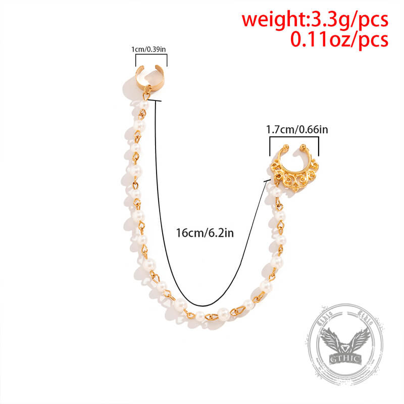 Punk Imitation Pearl Tassel Titanium Chain Earrings Nose Clip