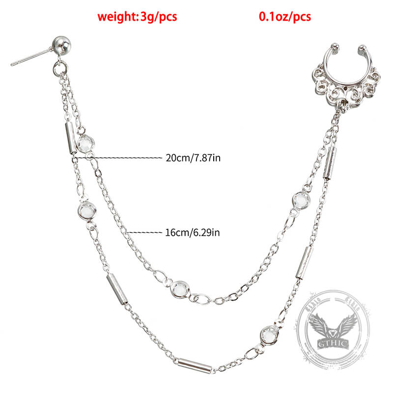 Punk Integrated Design Tassel Titanium Chain Earrings Nose Clip |Gthic.com