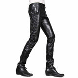 Punk Lace-Up Design Slim Fit PU Patchwork Pants