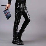 Punk Lace-Up Design Slim Fit PU Patchwork Pants 02 | Gthic.com