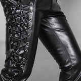 Punk Lace-Up Design Slim Fit PU Patchwork Pants