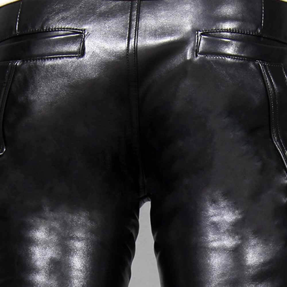 Punk Lace-Up Design Slim Fit PU Patchwork Pants