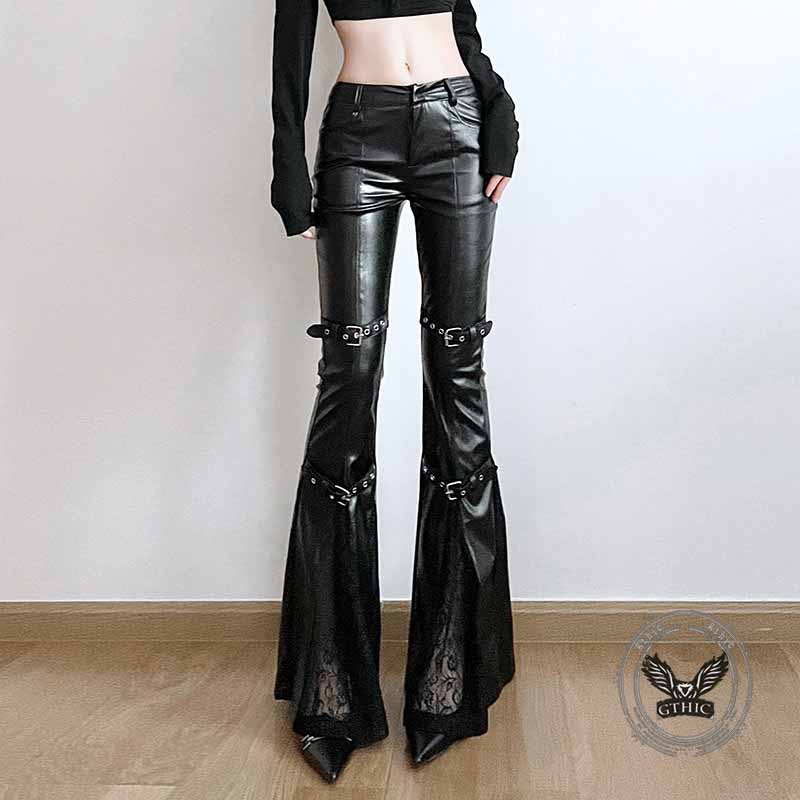 Punk Lace Stitching Button Design Low Waist Pants 01 | Gthic.com