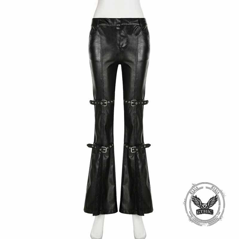 Punk Lace Stitching Button Design Low Waist Pants 02 | Gthic.com