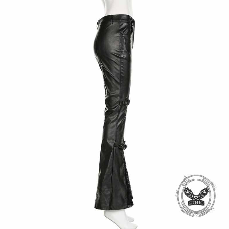 Punk Lace Stitching Button Design Low Waist Pants 03 | Gthic.com