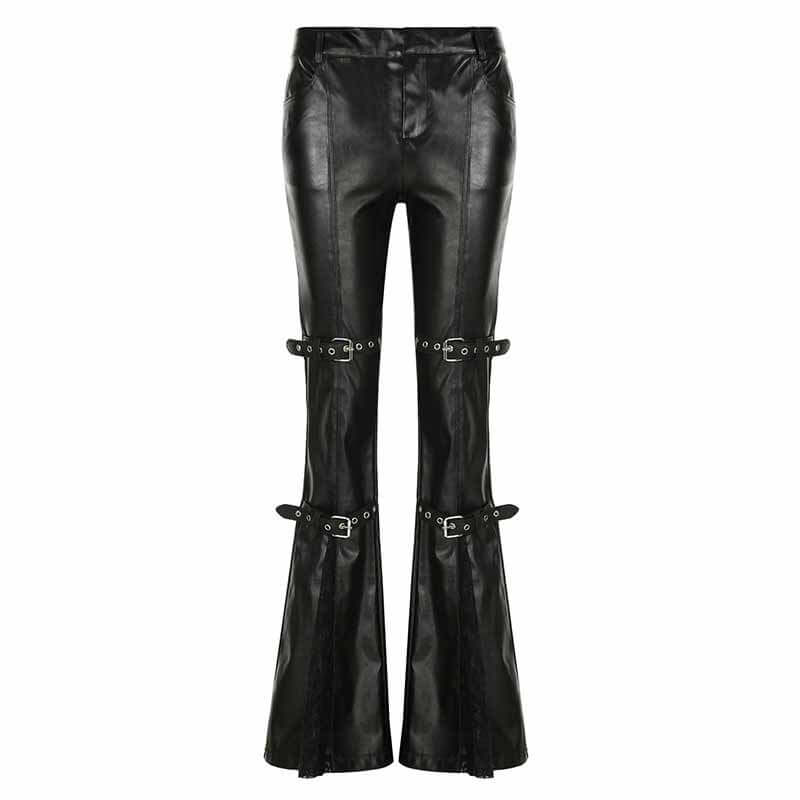 Punk Lace Stitching Button Design Low Waist Pants