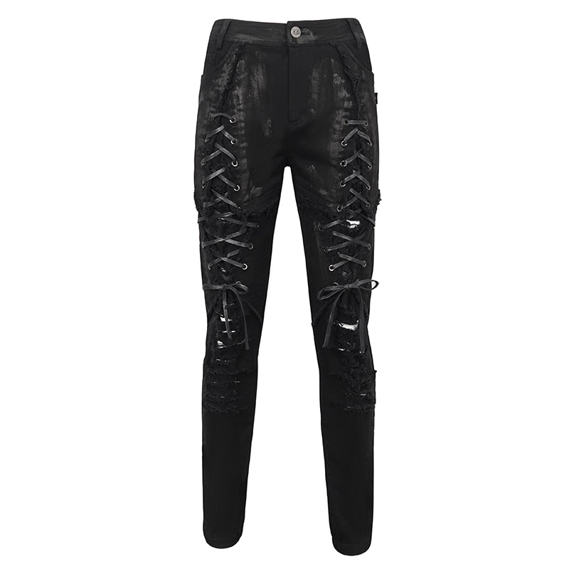 Punk Lace Up Ripped Men's Pants | Gthic.com