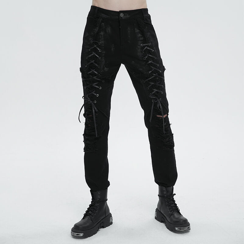 Punk Lace Up Ripped Men's Pants | Gthic.com