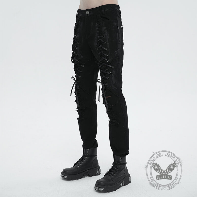 Punk Lace Up Ripped Men's Pants | Gthic.com