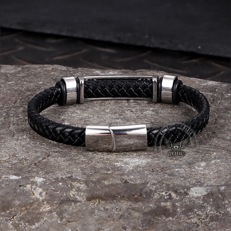 Punk Leopard Head Stainless Steel Braided Leather Bracelet