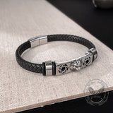 Punk Leopard Head Stainless Steel Braided Leather Bracelet