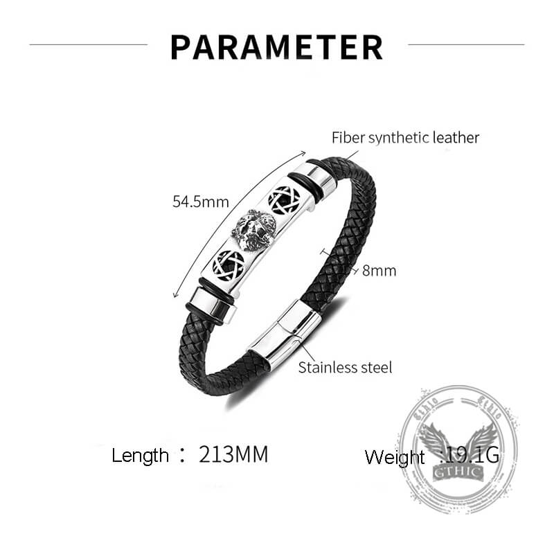 Punk Leopard Head Stainless Steel Braided Leather Bracelet