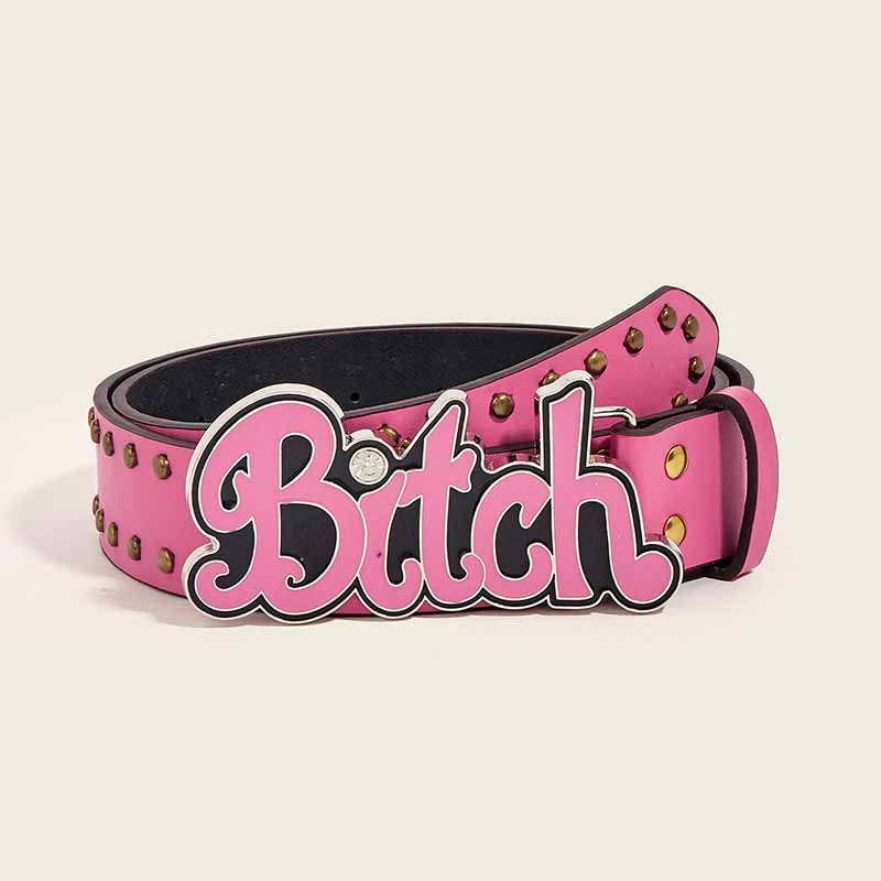 Punk Letter Bitch Buckle Rivet PU Leather Belt 01 | Gthic.com