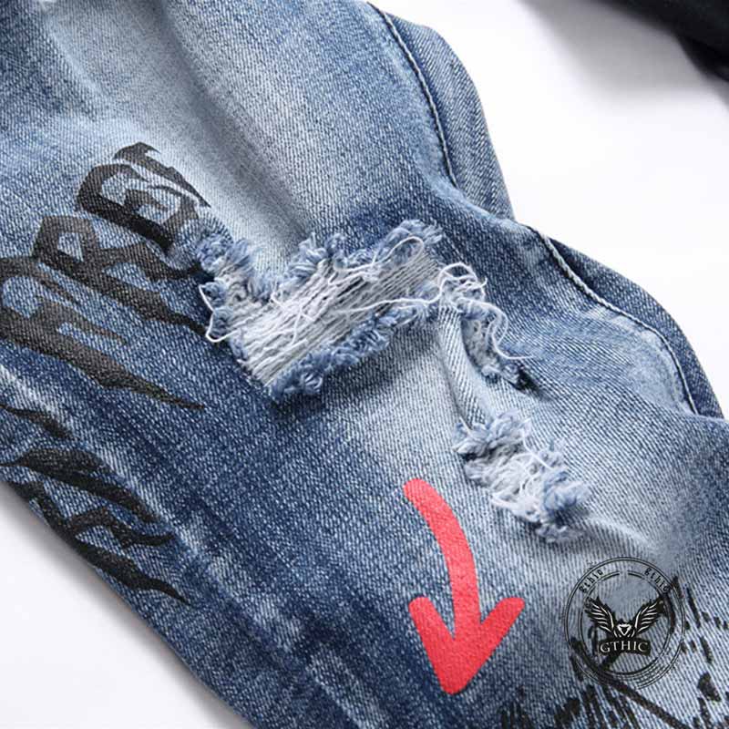 Punk-Hose für Herren aus Baumwolle mit Aufnäher und Totenkopf-Aufdruck