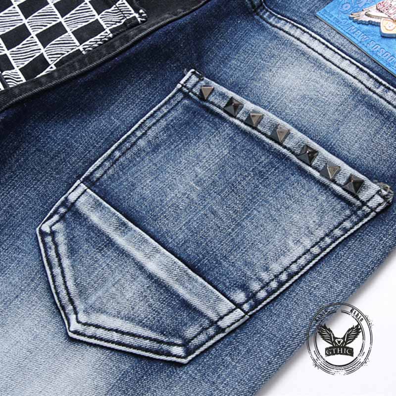 Punk-Hose für Herren aus Baumwolle mit Aufnäher und Totenkopf-Aufdruck