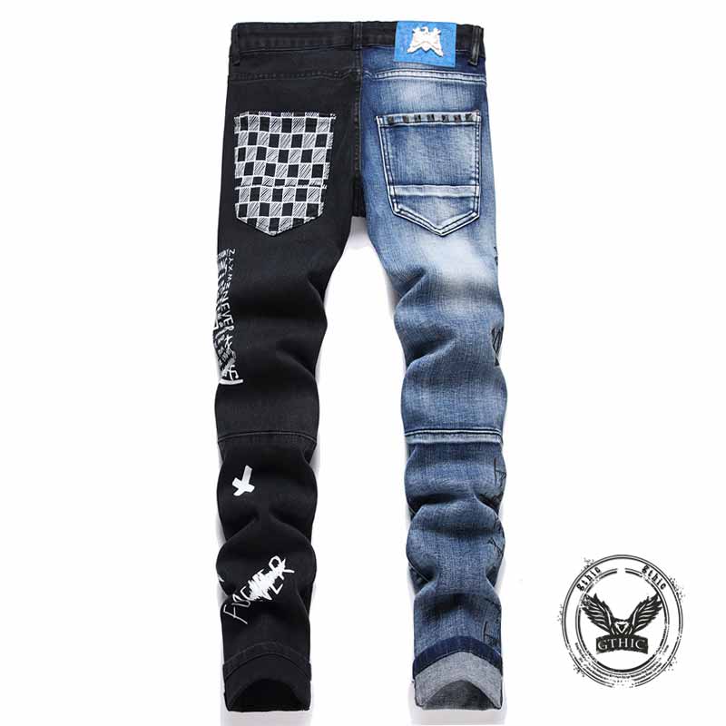 Punk Lettering Printed Distressed Slim-Fit Jeans 02 | Gthic.com