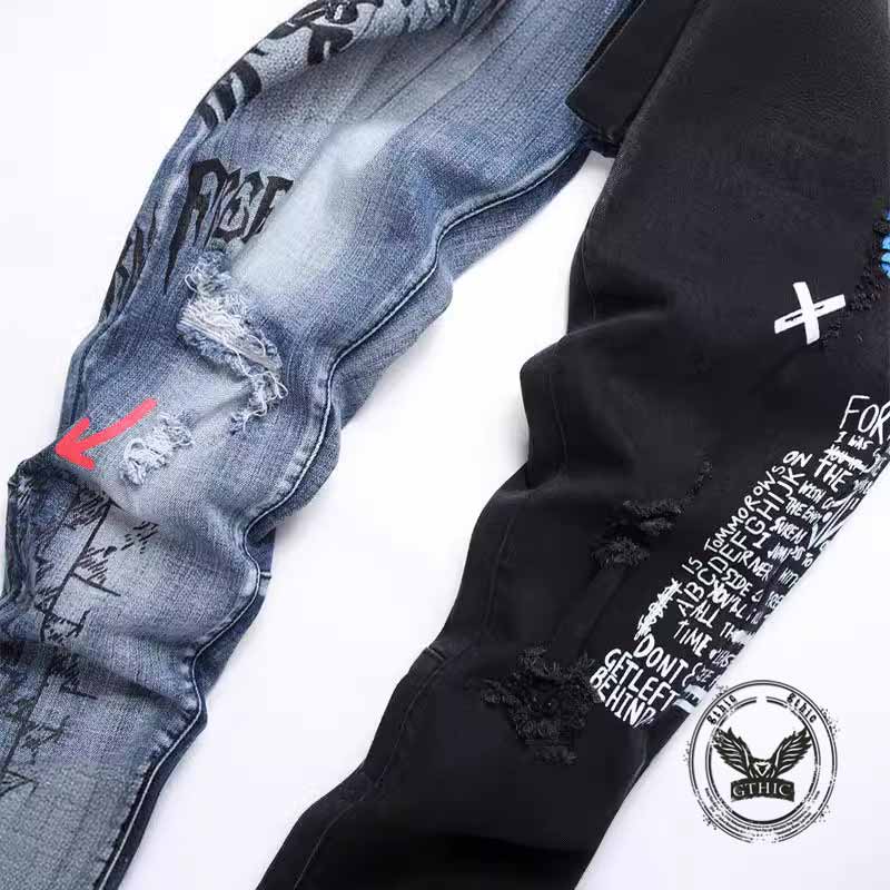 Punk-Hose für Herren aus Baumwolle mit Aufnäher und Totenkopf-Aufdruck