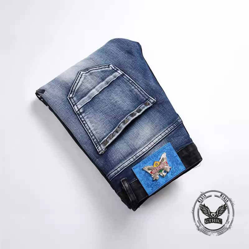 Punk-Hose für Herren aus Baumwolle mit Aufnäher und Totenkopf-Aufdruck