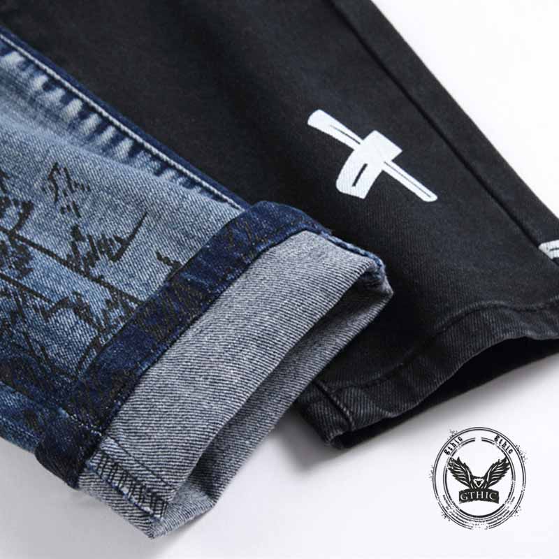 Punk-Hose für Herren aus Baumwolle mit Aufnäher und Totenkopf-Aufdruck