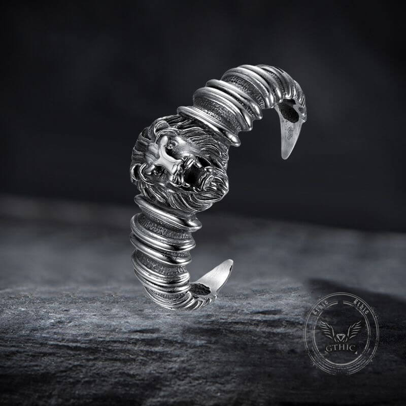 Punk Lion Head Skull Stainless Steel Biker Open Bracelet | Gthic.com