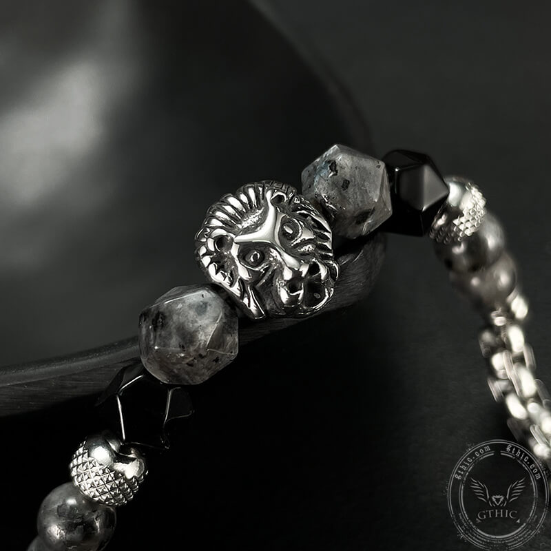 Punk Lion Stainless Steel Stone Beaded Bracelet | Gthic.com
