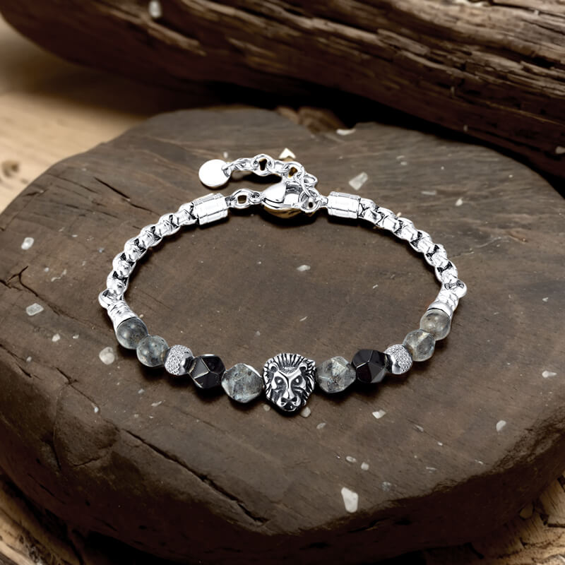 Punk Lion Stainless Steel Stone Beaded Bracelet | Gthic.com