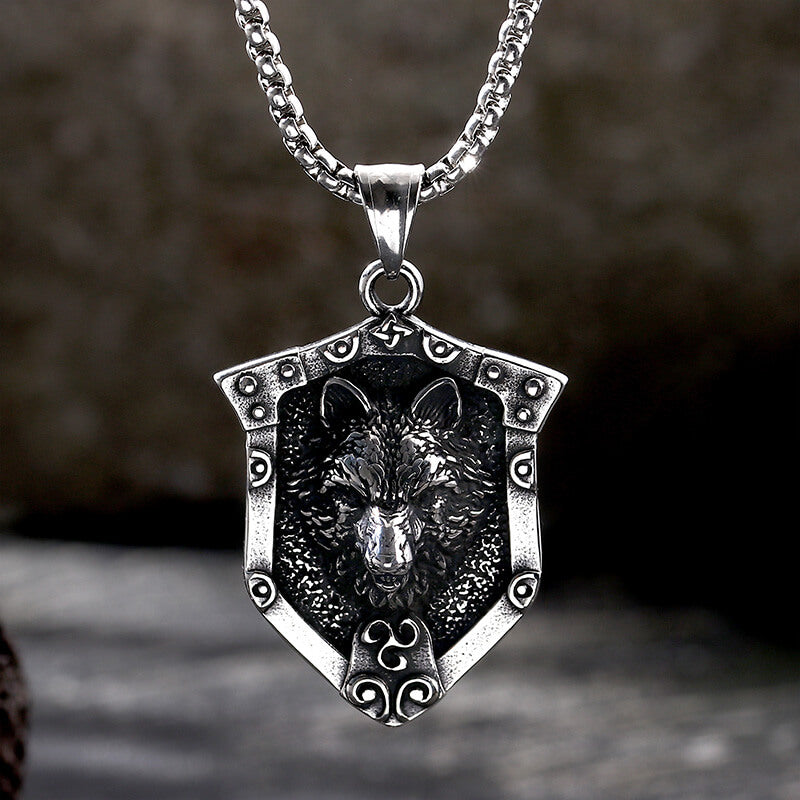 Punk Lion Wolf Shield Stainless Steel Necklace