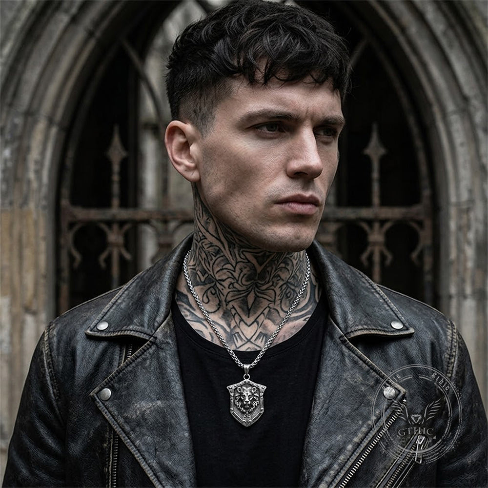 Punk Lion Wolf Shield Stainless Steel Necklace | Gthic.com