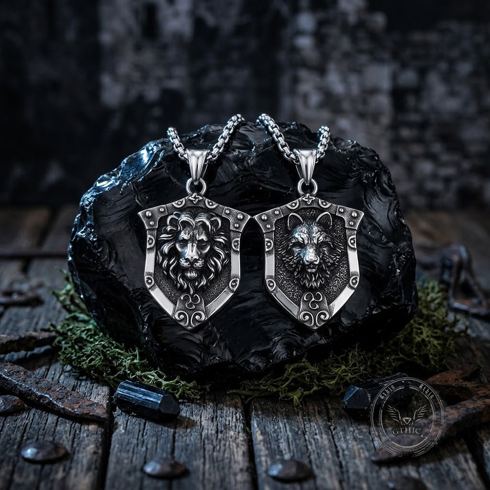 Punk Lion Wolf Shield Stainless Steel Necklace | Gthic.com