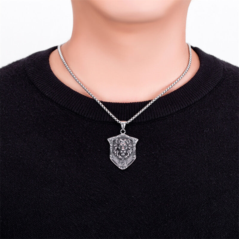 Punk Lion Wolf Shield Stainless Steel Necklace 02 | Gthic.com