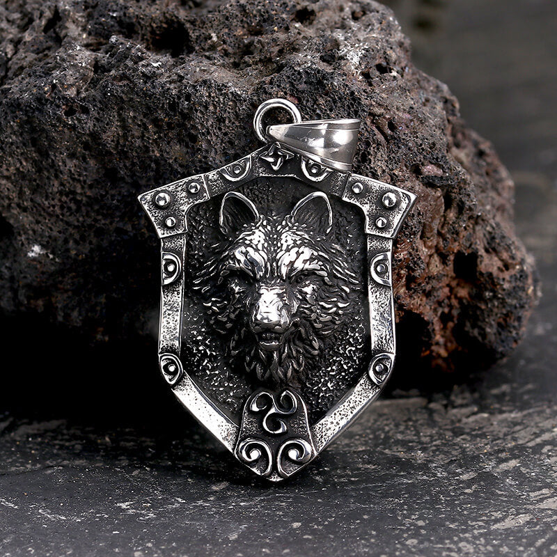 Punk Lion Wolf Shield Stainless Steel Necklace
