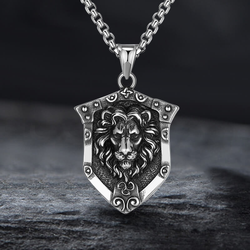 Punk Lion Wolf Shield Stainless Steel Necklace 03 | Gthic.com