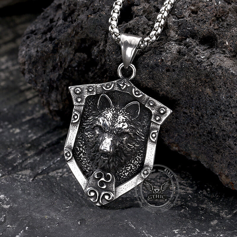 Punk Lion Wolf Shield Stainless Steel Necklace